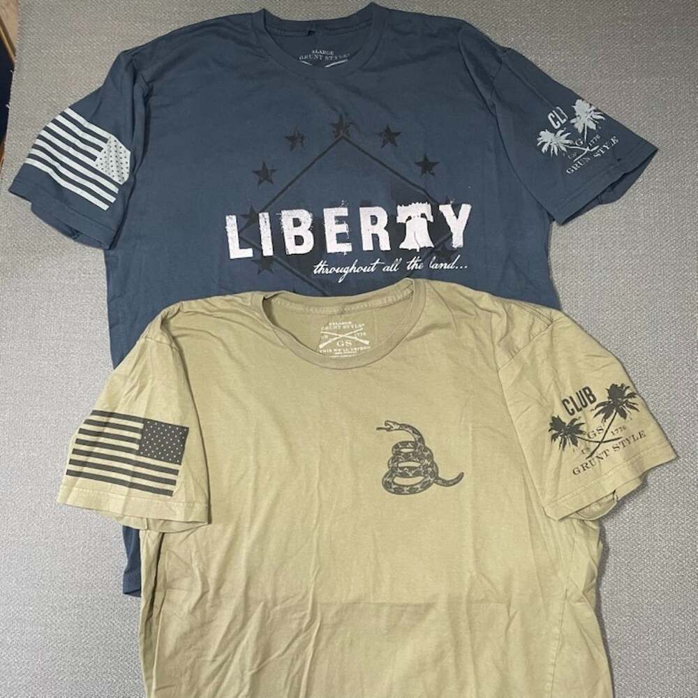 Lot of 2 Grunt Style T Shirts Liberty Americana Snake Blue XL Tan XXL
